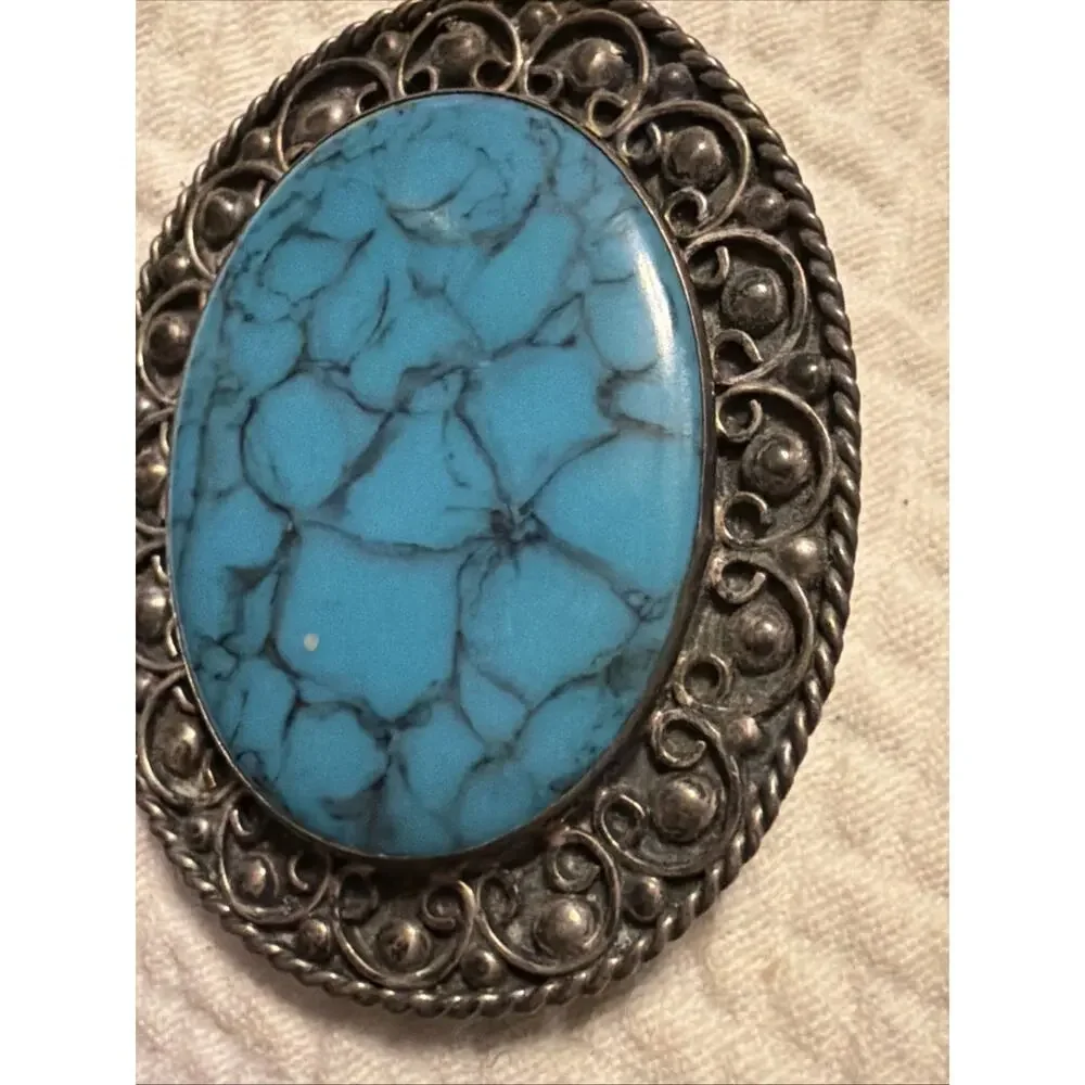 VINTAGE STERLING SILVER PIN‎ OR PENDANT-TURQUOISE